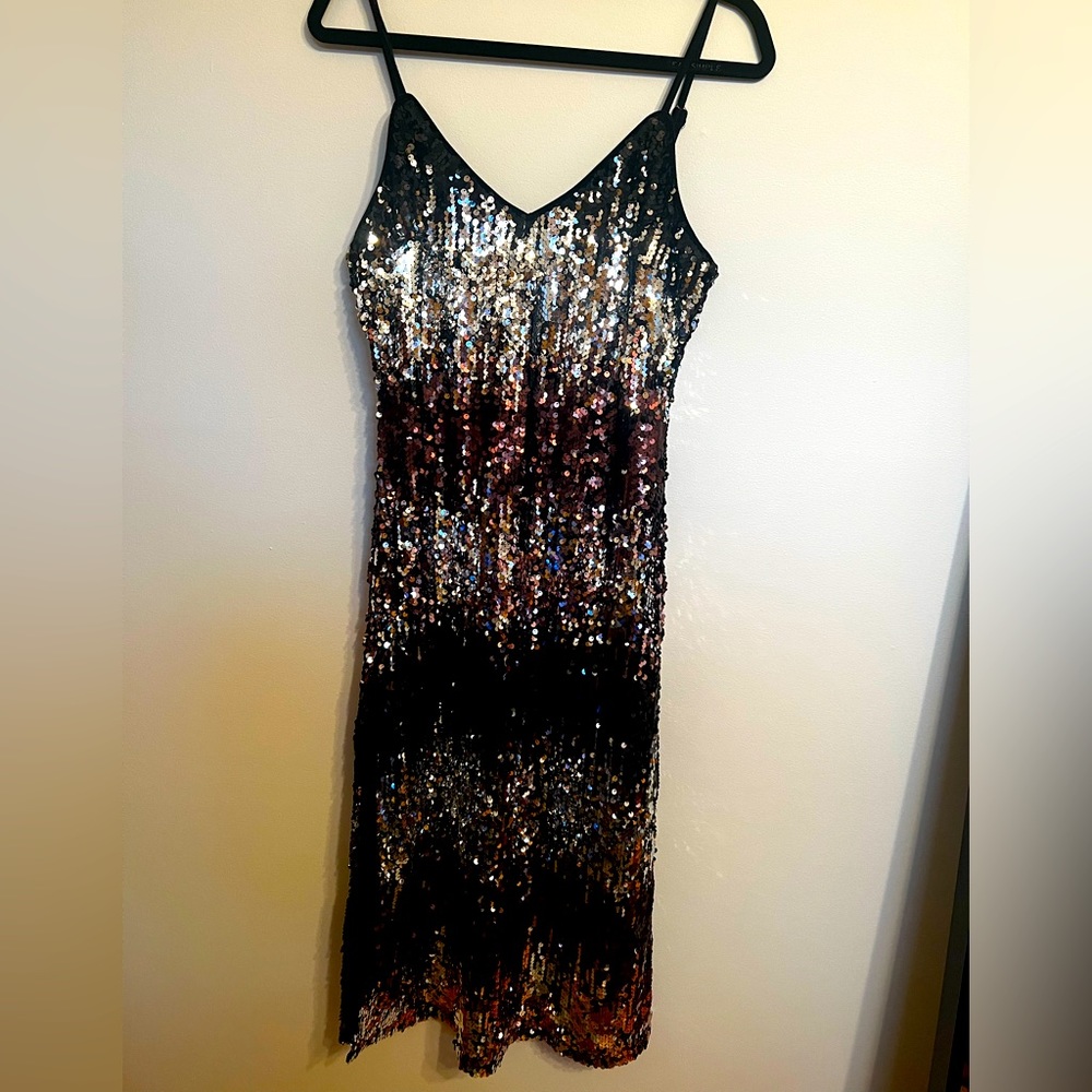 NWT Sequin Multi Color Strapless Dress with Velvet Interior